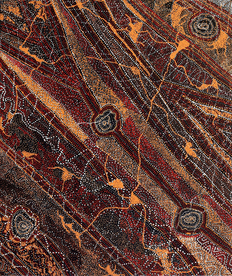 Aboriginal Artwork by Angelina Nampijinpa Tasman, Ngapa Jukurrpa (Water Dreaming) - Pirlinyarnu 91x76cm