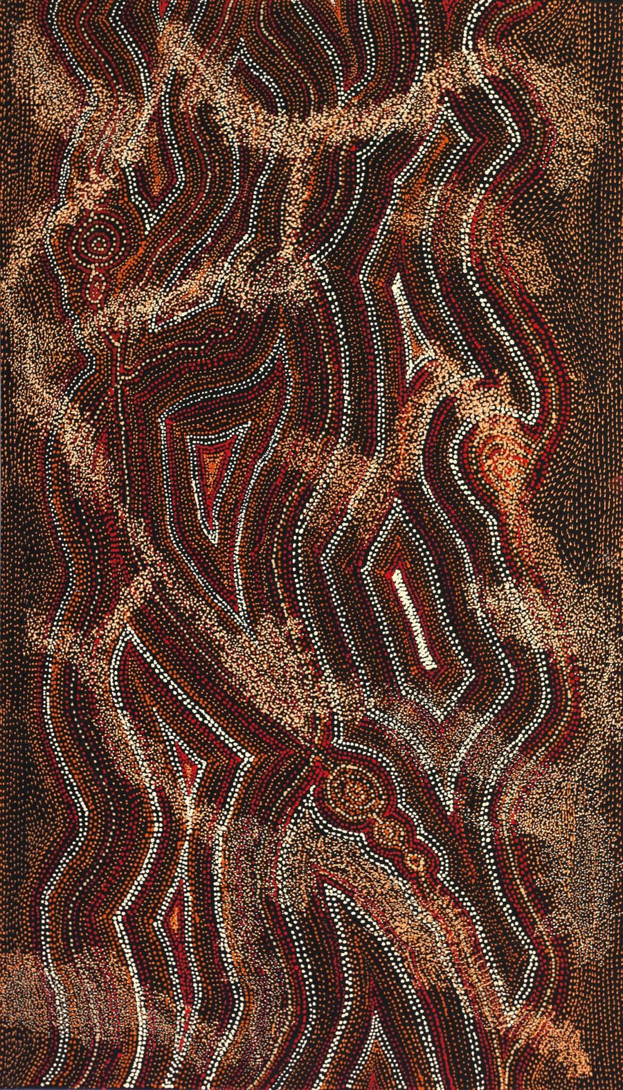 Aboriginal Artwork by Angelina Nampijinpa Tasman, Ngapa Jukurrpa (Water Dreaming) - Pirlinyarnu, 107x61cm