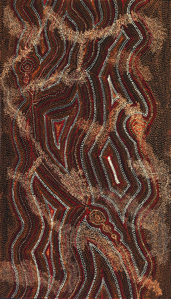 Aboriginal Artwork by Angelina Nampijinpa Tasman, Ngapa Jukurrpa (Water Dreaming)  -  Pirlinyarnu, 107x61cm - ART ARK®