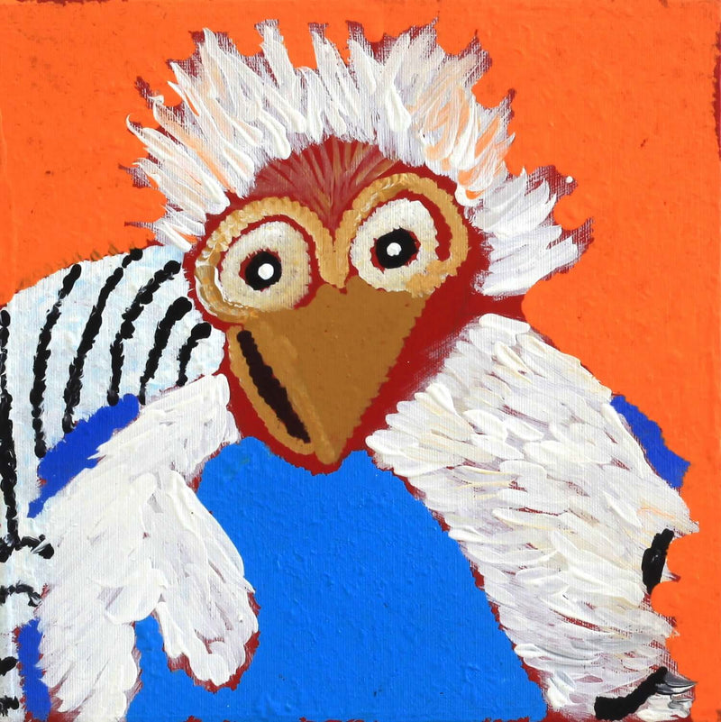 Aboriginal Artwork by Angelina Nampijinpa Tasman, Jurlpu kuja kalu nyinami Yurntumu-wana (Birds that live around Yuendumu), 30x30cm