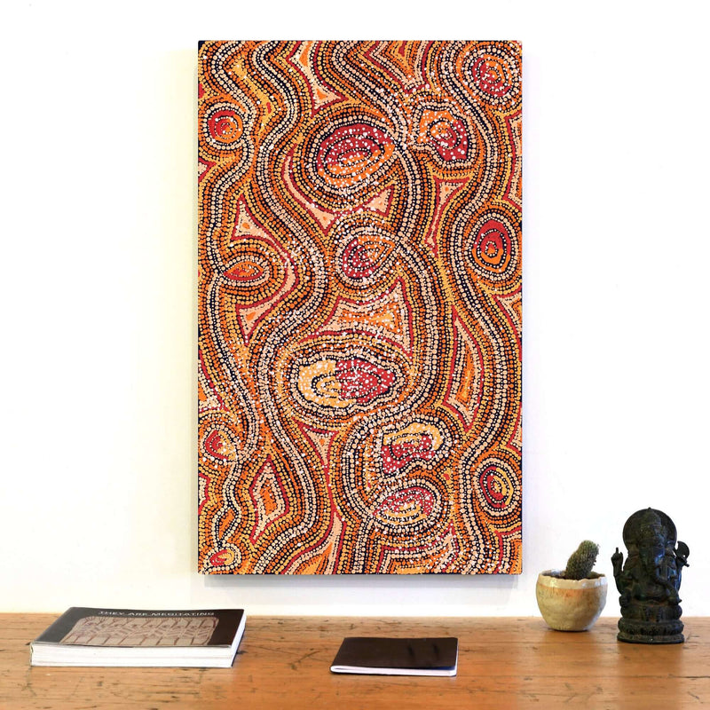 Aboriginal Artwork by Angelina Nampijinpa Tasman, Ngapa Jukurrpa (Water Dreaming) - Pirlinyarnu, 76x46cm