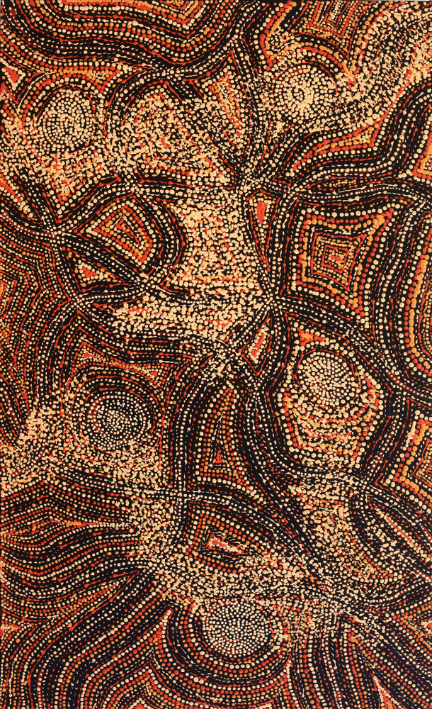 Aboriginal Artwork by Angelina Nampijinpa Tasman, Ngapa Jukurrpa (Water Dreaming) - Pirlinyarnu, 76x46cm