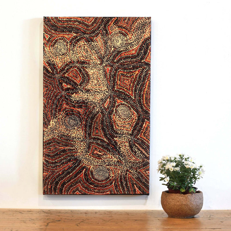 Aboriginal Artwork by Angelina Nampijinpa Tasman, Ngapa Jukurrpa (Water Dreaming) - Pirlinyarnu, 76x46cm