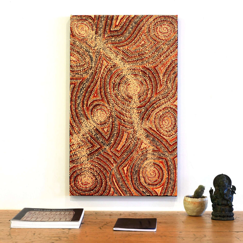 Aboriginal Artwork by Angelina Nampijinpa Tasman, Ngapa Jukurrpa (Water Dreaming) - Pirlinyarnu, 76x46cm