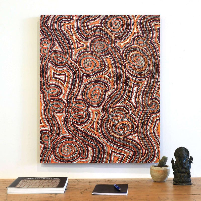 Aboriginal Artwork by Angelina Nampijinpa Tasman, Ngapa Jukurrpa (Water Dreaming) - Pirlinyarnu, 76x61cm