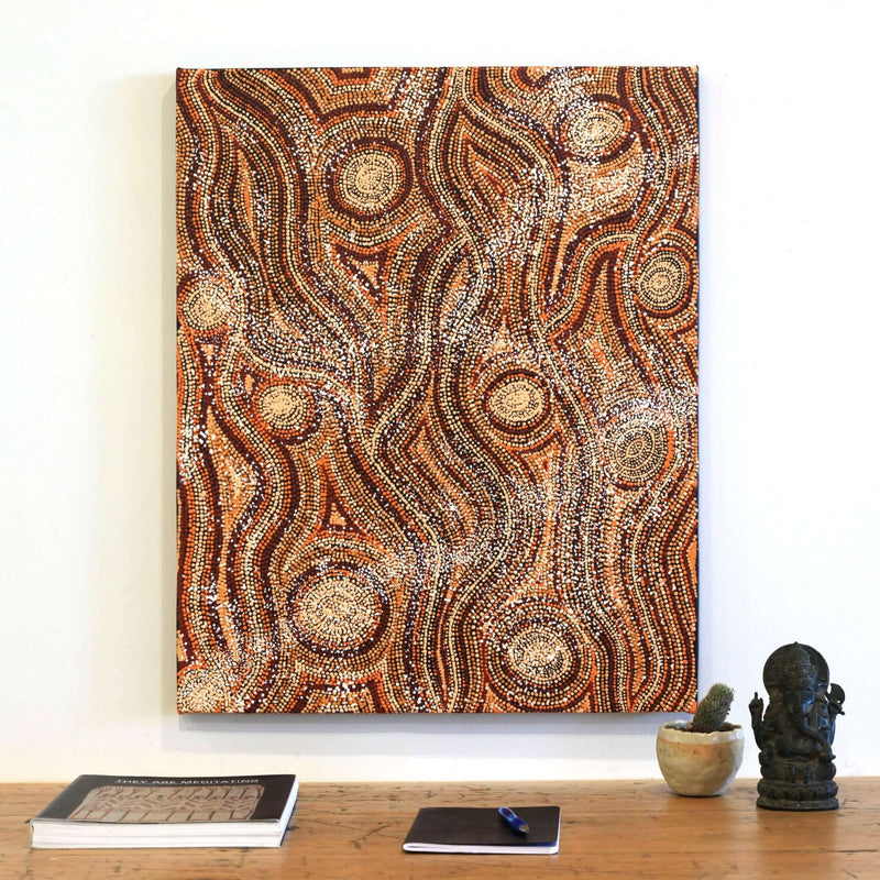 Aboriginal Artwork by Angelina Nampijinpa Tasman, Ngapa Jukurrpa (Water Dreaming) - Pirlinyarnu, 76x61cm