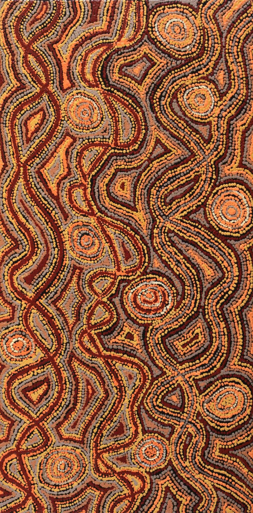 Aboriginal Artwork by Angelina Nampijinpa Tasman, Ngapa Jukurrpa (Water Dreaming) - Pirlinyarnu, 91x46cm