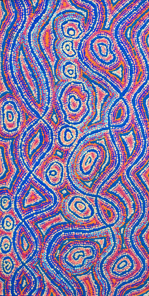 Aboriginal Artwork by Angelina Nampijinpa Tasman, Ngapa Jukurrpa (Water Dreaming) - Pirlinyarnu, 91x46cm