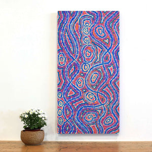 Aboriginal Artwork by Angelina Nampijinpa Tasman, Ngapa Jukurrpa (Water Dreaming) - Pirlinyarnu, 91x46cm - ART ARK®