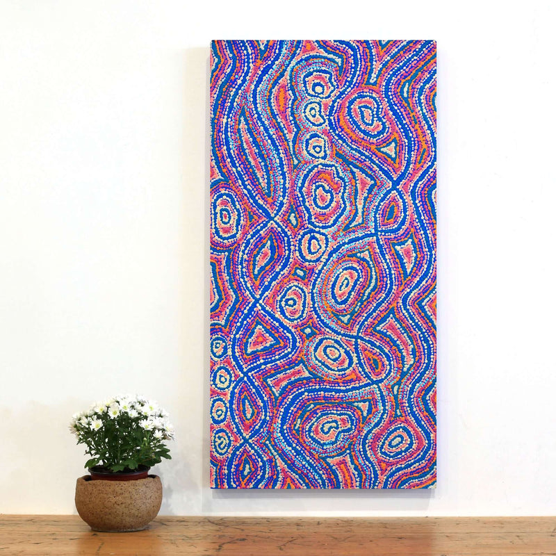 Aboriginal Artwork by Angelina Nampijinpa Tasman, Ngapa Jukurrpa (Water Dreaming) - Pirlinyarnu, 91x46cm