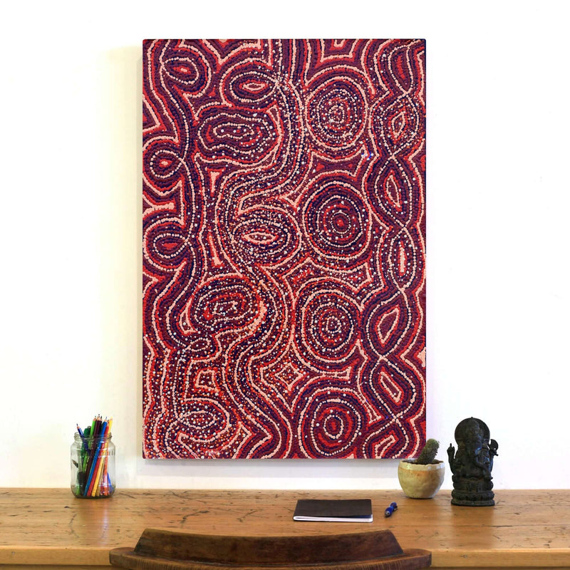 Aboriginal Artwork by Angelina Nampijinpa Tasman, Ngapa Jukurrpa (Water Dreaming) - Pirlinyarnu, 91x61cm