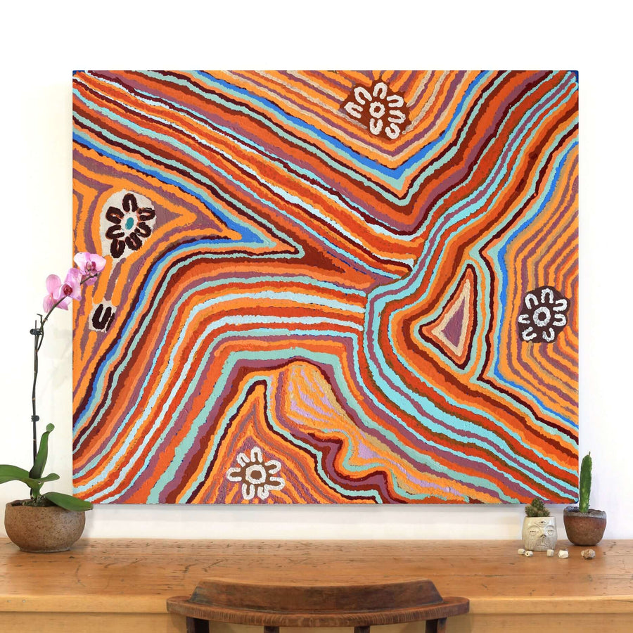 Aboriginal Artwork by Angkaliya Nelson, Mamungari, 107x91cm