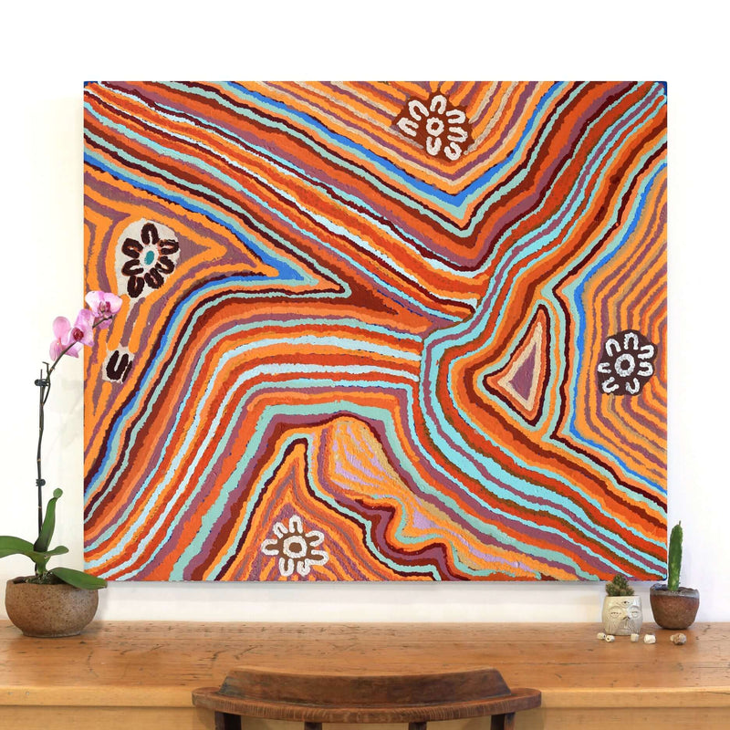 Aboriginal Artwork by Angkaliya Nelson, Mamungari, 107x91cm