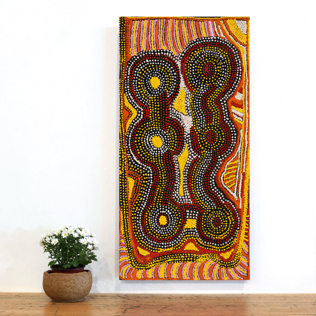 Aboriginal Artwork by Angkaliya Nelson, Kungkarangkalpa (Seven Sisters Story), 91x45cm