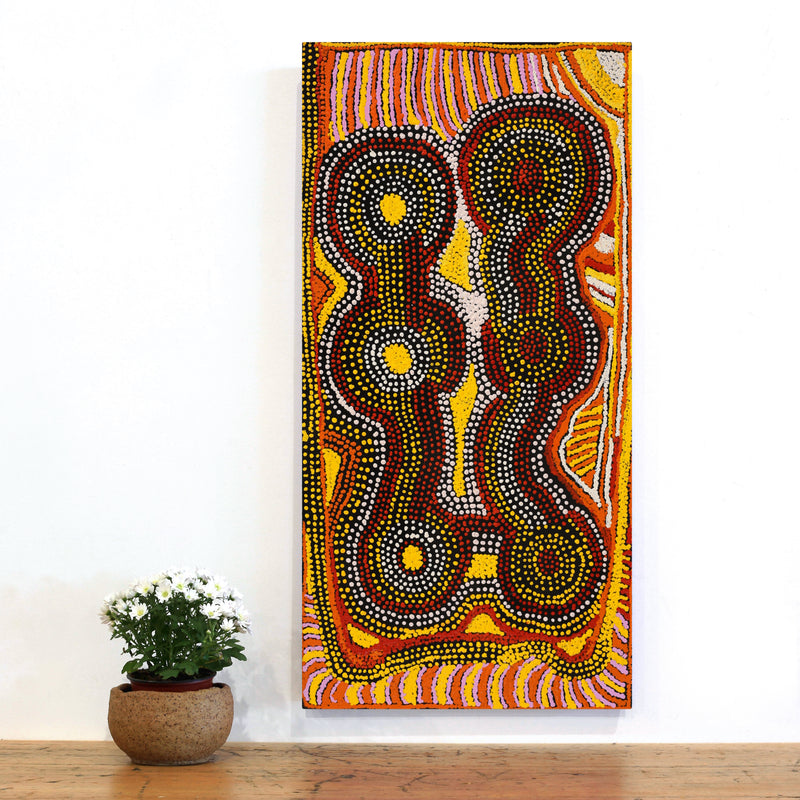Aboriginal Artwork by Angkaliya Nelson, Kungkarangkalpa (Seven Sisters Story), 91x45cm