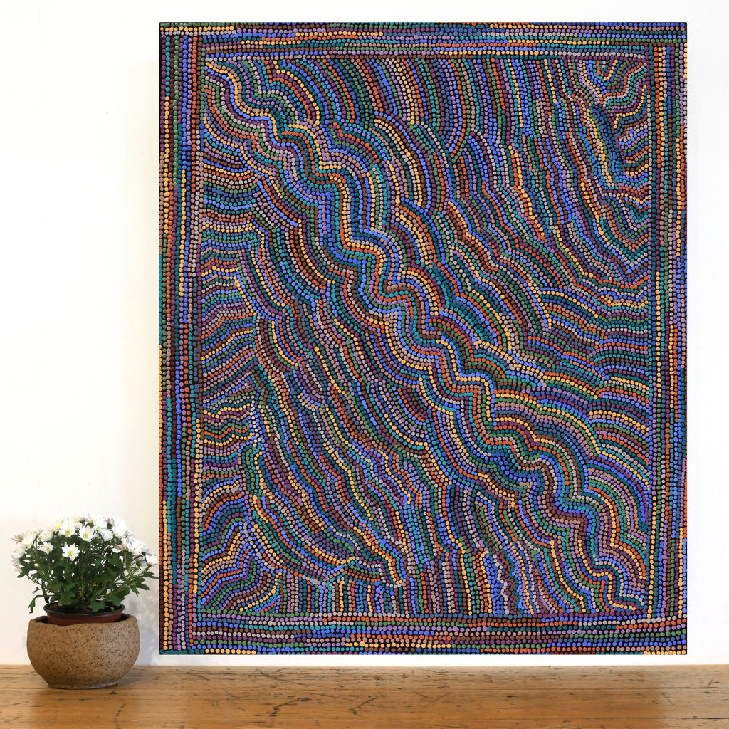 Aboriginal Artwork by Anita Nakamarra Gibson, Ngapa Jukurrpa (Water Dreaming) - Puyurru, 91x76cm
