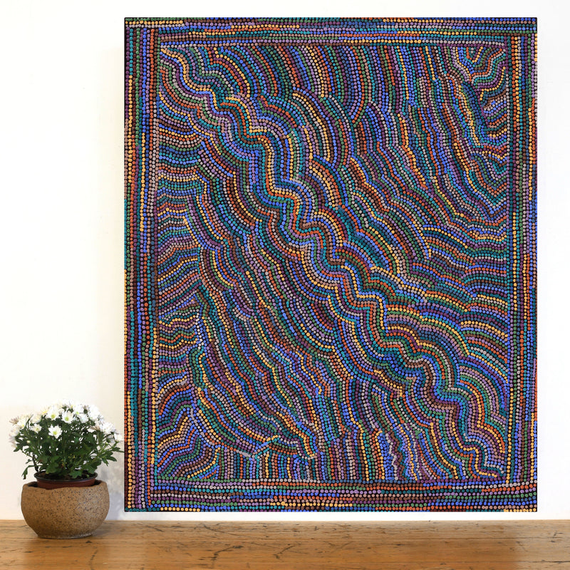 Aboriginal Artwork by Anita Nakamarra Gibson, Ngapa Jukurrpa (Water Dreaming) - Puyurru, 91x76cm