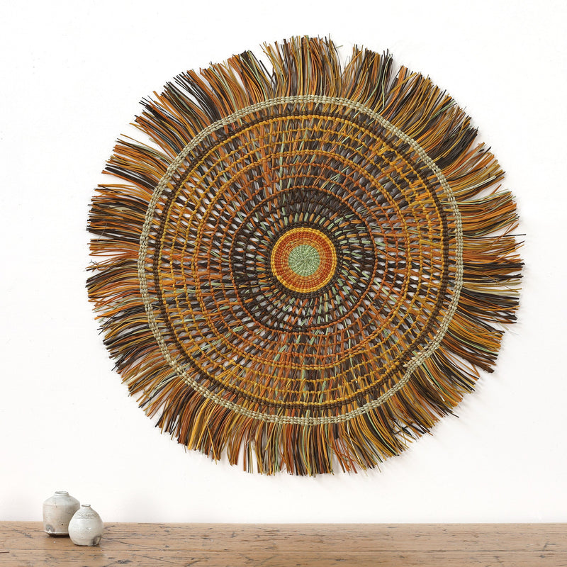 Aboriginal Artwork by Anna Ramatha Malibirr, Gapuwiyak - Woven Mat 70cm