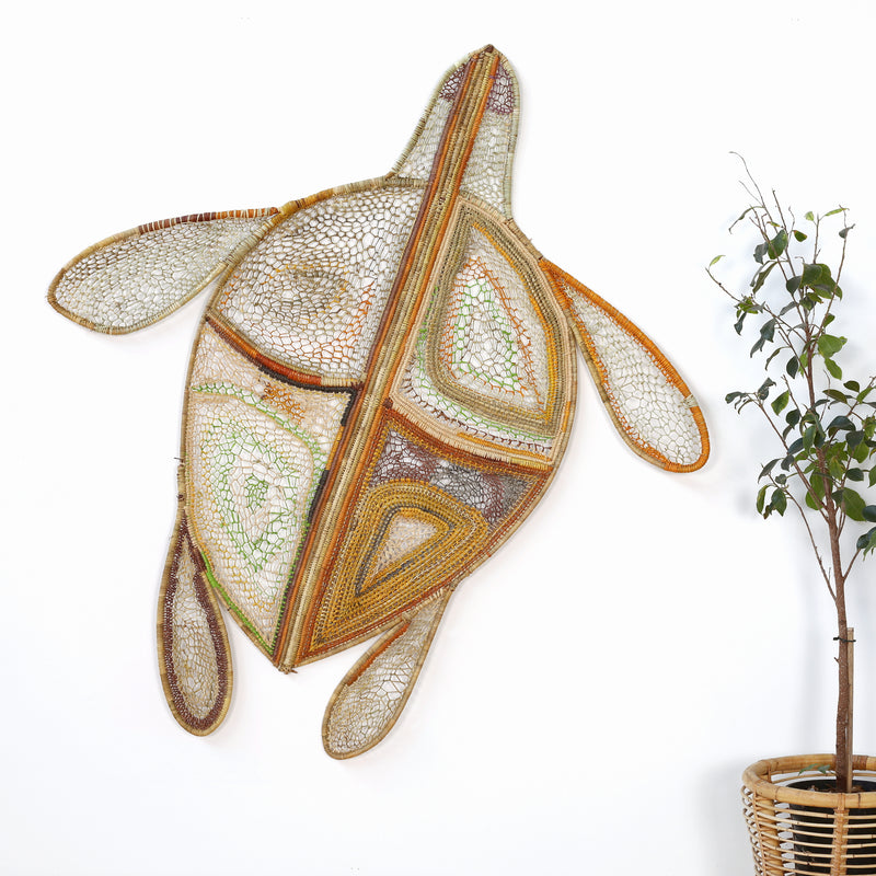 Aboriginal Artwork by Anna Ramatha Malibirr, Mukarr (Green turtle) Weaving, 134x122cm