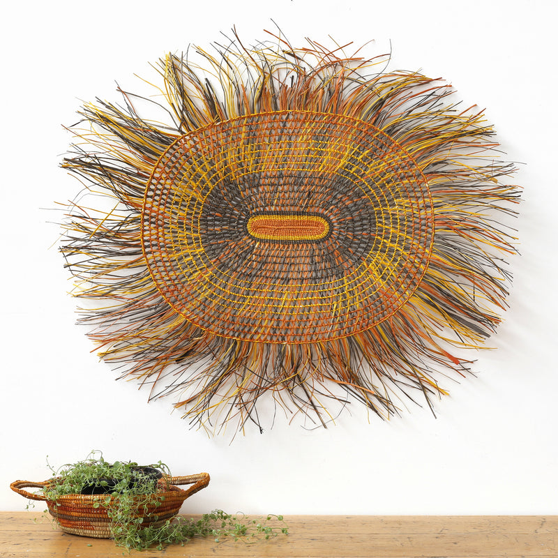 Aboriginal Artwork by Anna Ramatha Malibirr, Gapuwiyak - Woven Mat, 115x105cm