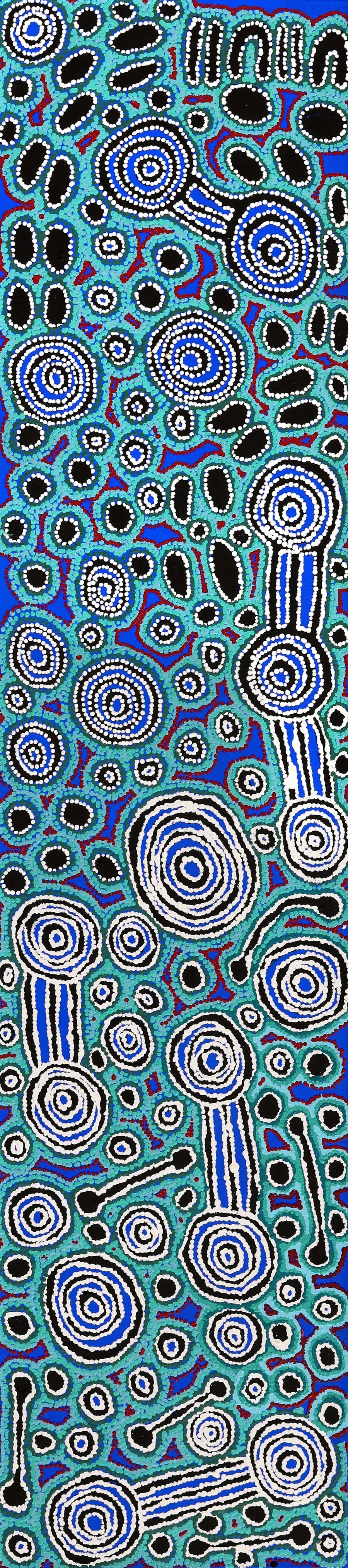 Aboriginal Artwork by Anne Dixon, Rosemary Peters and Noreen Dixon, Waru at Watarru, 180x40cm