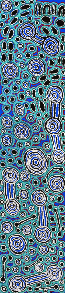 Aboriginal Artwork by Anne Dixon, Rosemary Peters and Noreen Dixon, Waru at Watarru, 180x40cm - ART ARK®