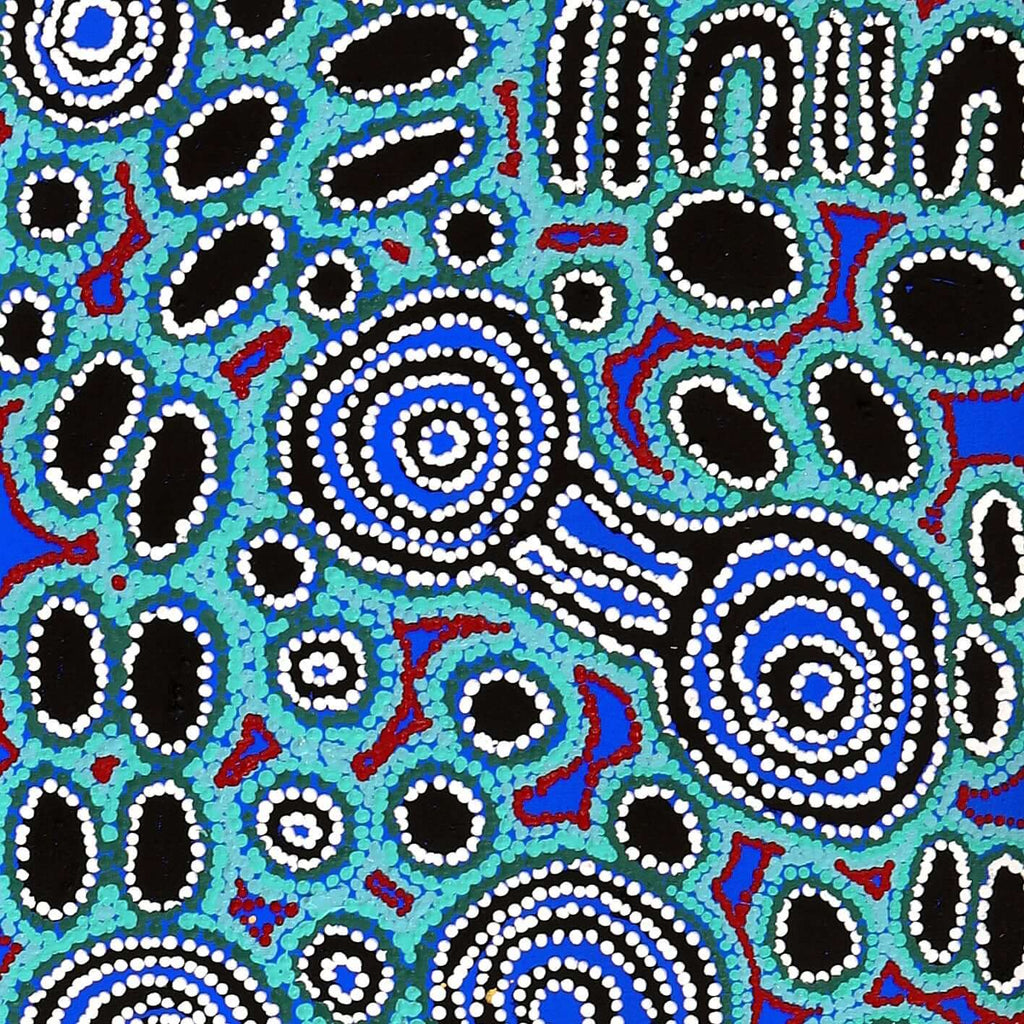 Aboriginal Artwork by Anne Dixon, Rosemary Peters and Noreen Dixon, Waru at Watarru, 180x40cm