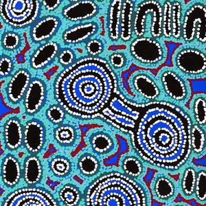 Aboriginal Artwork by Anne Dixon, Rosemary Peters and Noreen Dixon, Waru at Watarru, 180x40cm - ART ARK®