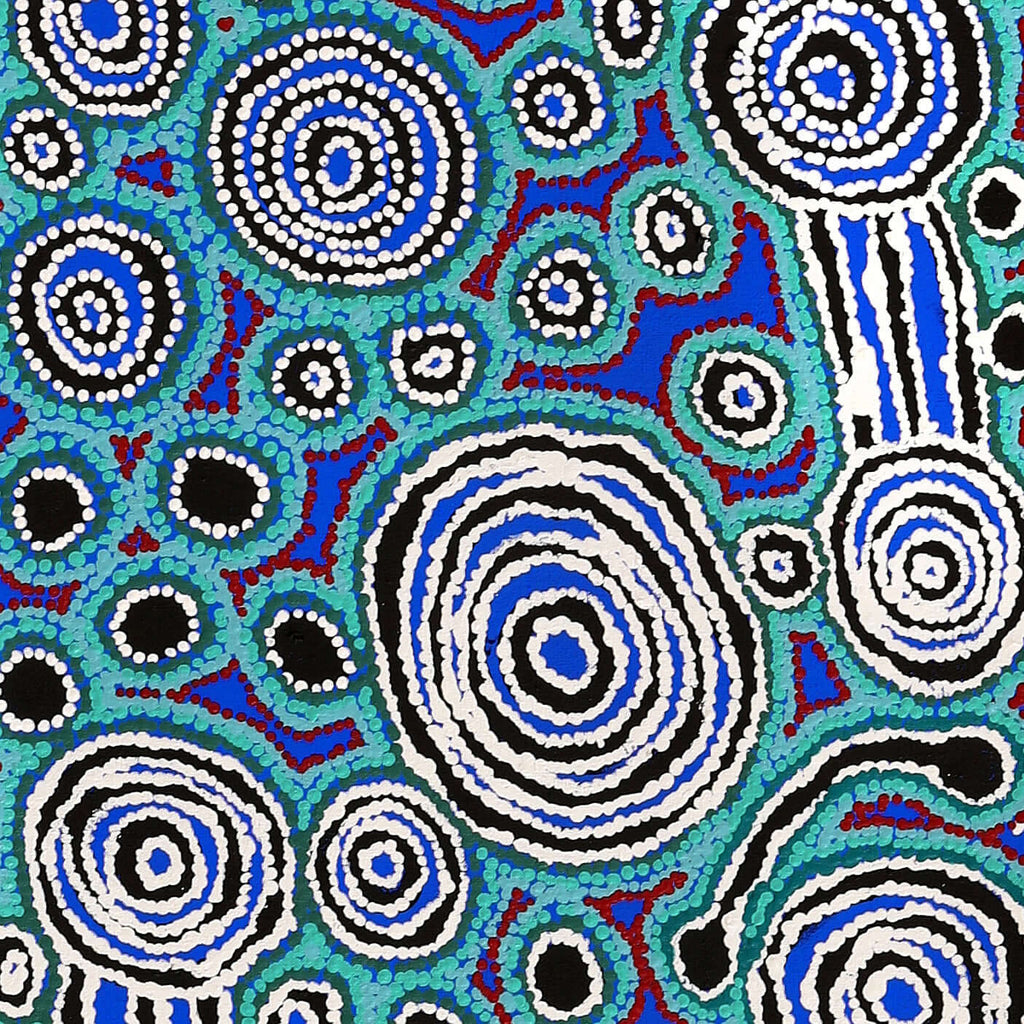 Aboriginal Artwork by Anne Dixon, Rosemary Peters and Noreen Dixon, Waru at Watarru, 180x40cm