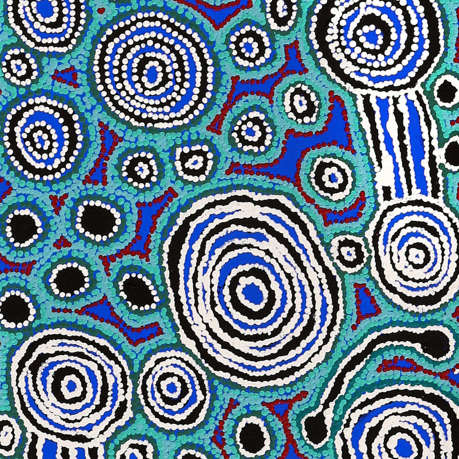 Aboriginal Artwork by Anne Dixon, Rosemary Peters and Noreen Dixon, Waru at Watarru, 180x40cm