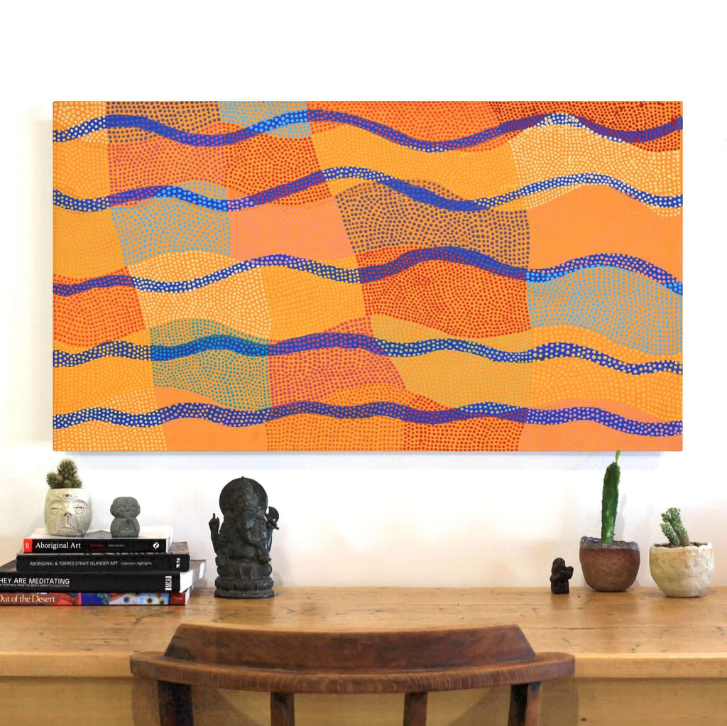 Aboriginal Artwork by Ann Lane Nee Dixon, Pirrnpirrnga - Desert Bore, 90x50cm