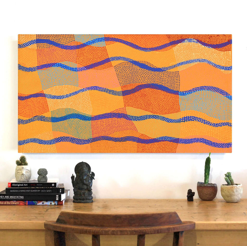 Aboriginal Artwork by Ann Lane Nee Dixon, Pirrnpirrnga - Desert Bore, 90x50cm