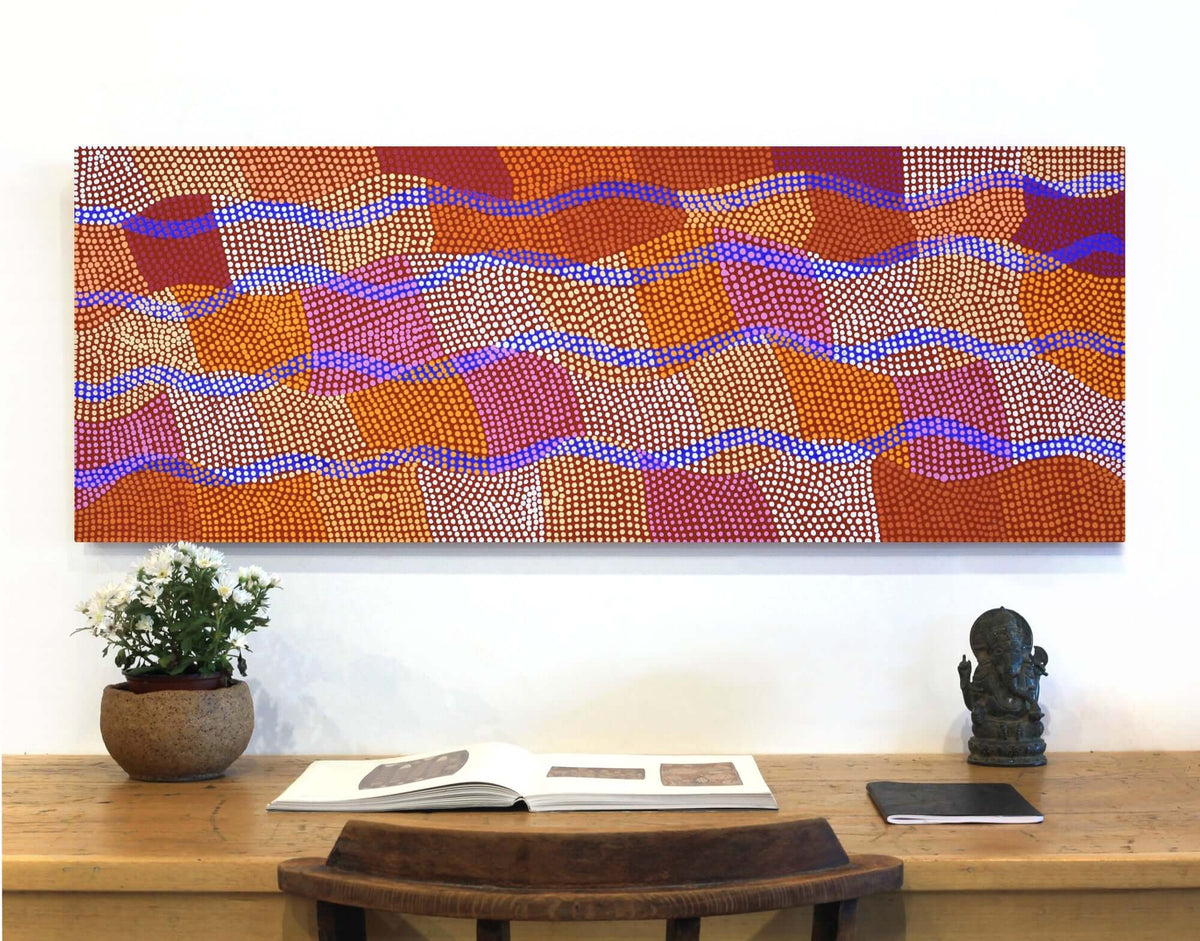 Aboriginal Artwork by Ann Lane Nee Dixon, Pirrnpirrnga - Desert Bore, 122x46cm