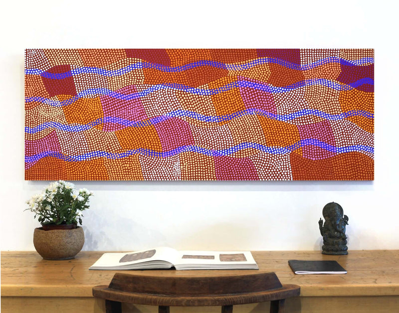 Aboriginal Artwork by Ann Lane Nee Dixon, Pirrnpirrnga - Desert Bore, 122x46cm