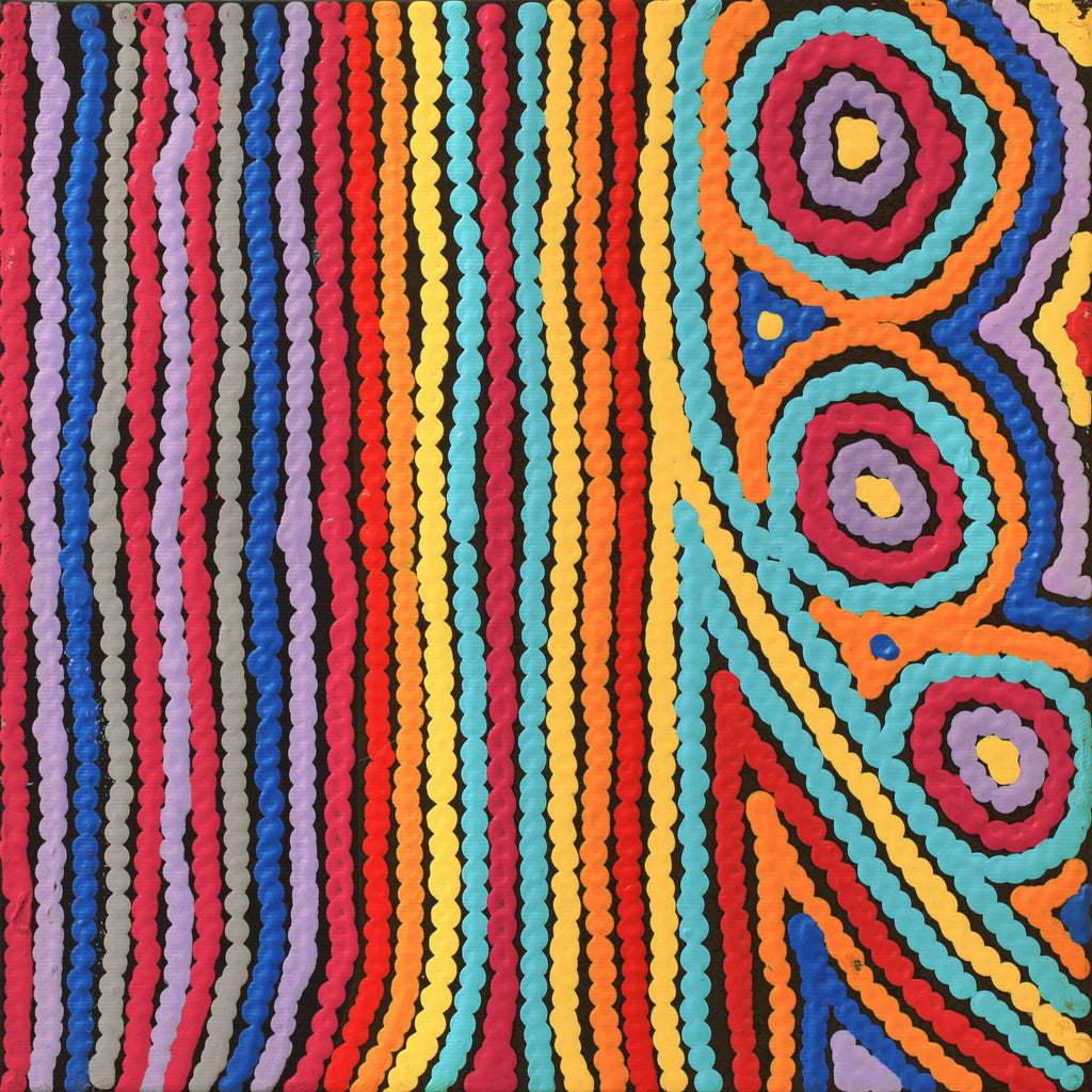 Aboriginal Artwork by Antonia Napangardi Michaels, Lappi Lappi Jukurrpa, 30x30cm