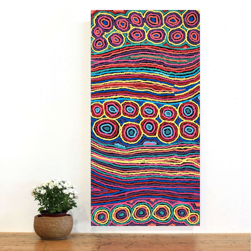 Aboriginal Artwork by Antonia Napangardi Michaels, Lappi Lappi Jukurrpa, 91x46cm