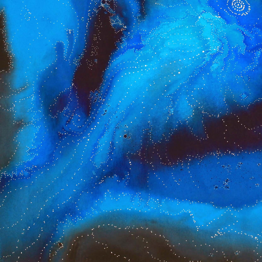 Aboriginal Artwork by Athena Nangala Granites, Napaljarri-warnu Jukurrpa (Seven Sisters Dreaming), 107x107cm