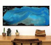 Aboriginal Artwork by Athena Nangala Granites, Napaljarri-warnu Jukurrpa (Seven Sisters Dreaming), 107x46cm