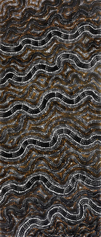 Aboriginal Artwork by Athena Nangala Granites, Ngapa Jukurrpa (Water Dreaming) - Puyurru, 107x46cm