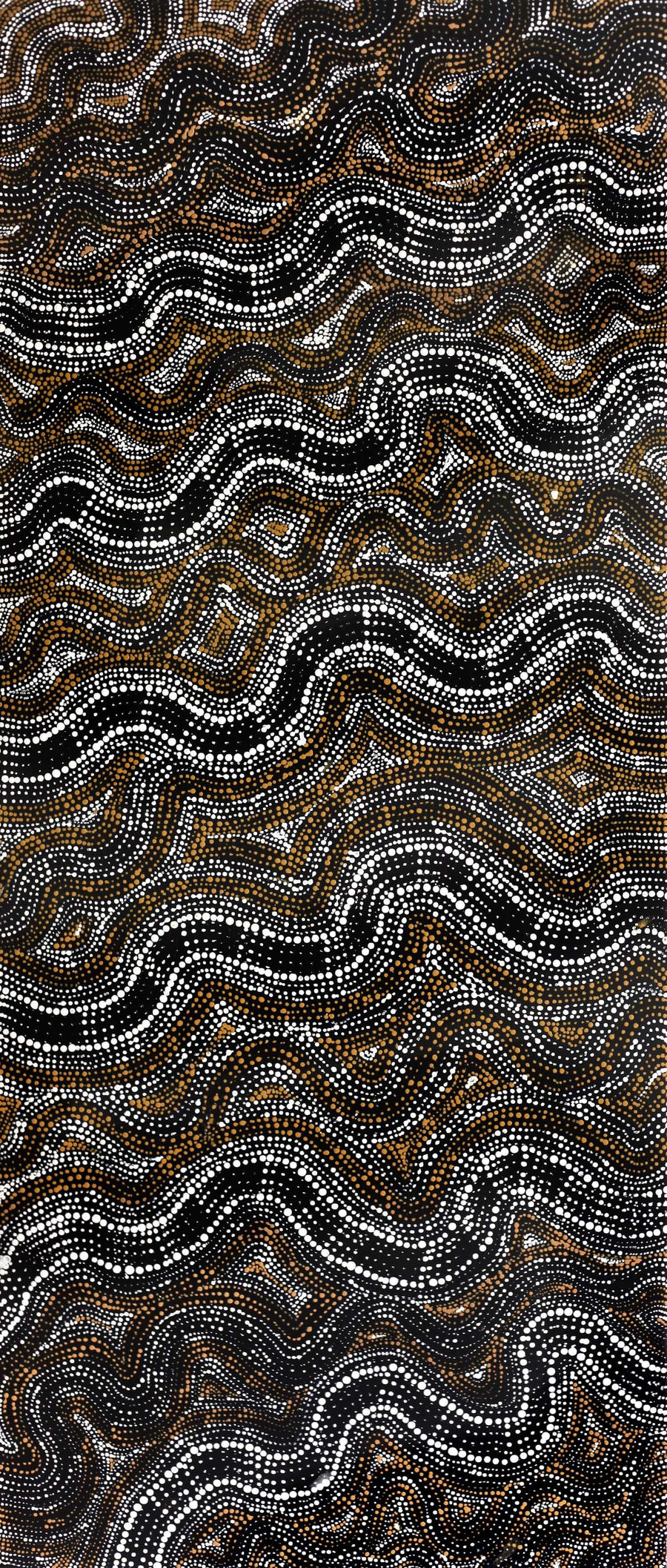 Aboriginal Artwork by Athena Nangala Granites, Ngapa Jukurrpa (Water Dreaming) - Puyurru, 107x46cm