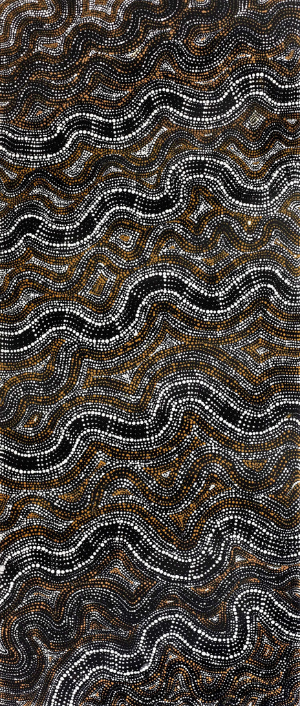 Aboriginal Art by Athena Nangala Granites, Ngapa Jukurrpa (Water Dreaming) - Puyurru, 107x46cm - ART ARK®