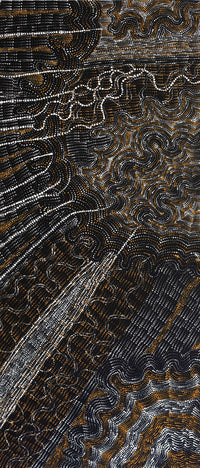 Aboriginal Artwork by Athena Nangala Granites, Ngapa Jukurrpa (Water Dreaming) - Puyurru, 107x46cm