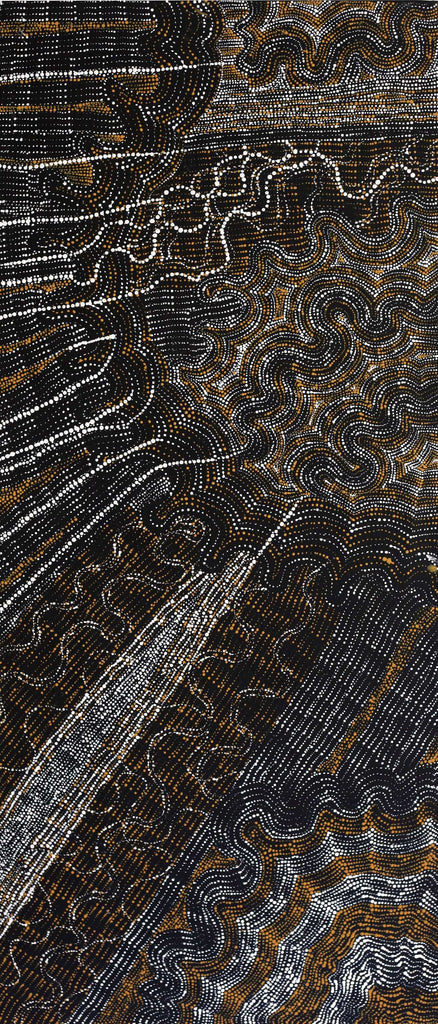 Aboriginal Artwork by Athena Nangala Granites, Ngapa Jukurrpa (Water Dreaming) - Puyurru, 107x46cm