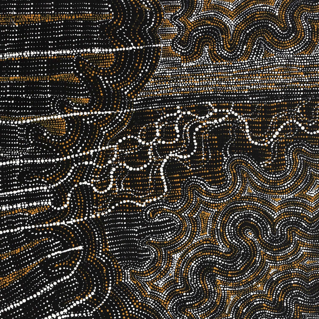 Aboriginal Artwork by Athena Nangala Granites, Ngapa Jukurrpa (Water Dreaming) - Puyurru, 107x46cm