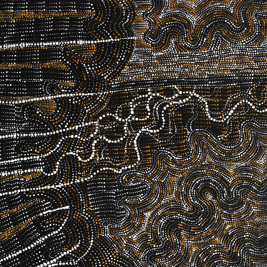 Aboriginal Artwork by Athena Nangala Granites, Ngapa Jukurrpa (Water Dreaming) - Puyurru, 107x46cm