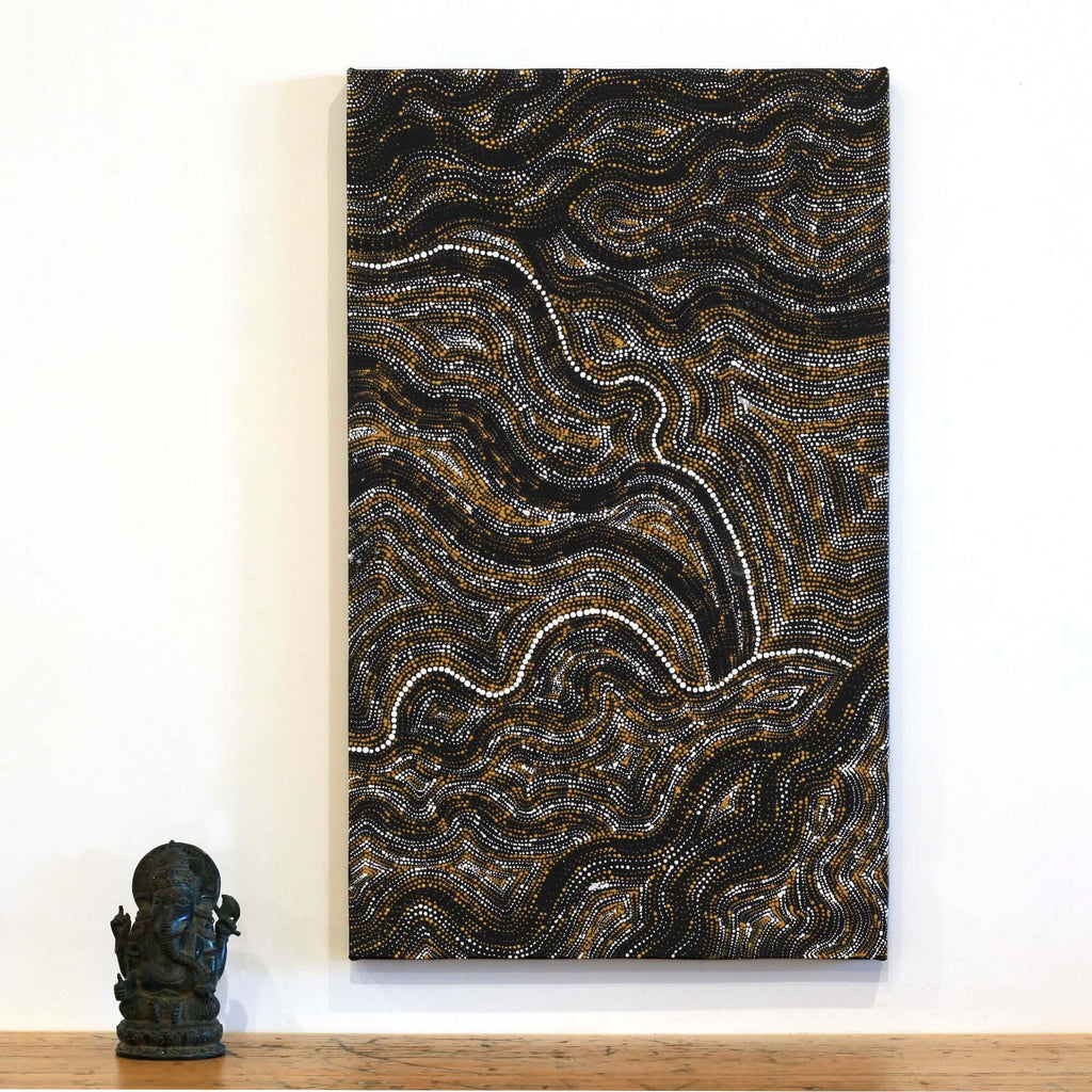 Aboriginal Artwork by Athena Nangala Granites, Ngapa Jukurrpa (Water Dreaming) - Puyurru, 76x46cm - ART ARK®