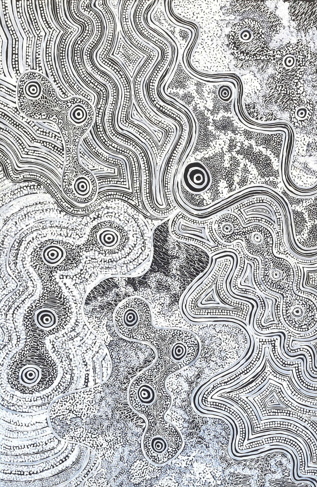 Aboriginal Artwork by Athena Nangala Granites, Ngapa Jukurrpa (Water Dreaming) - Puyurru, 91x61cm