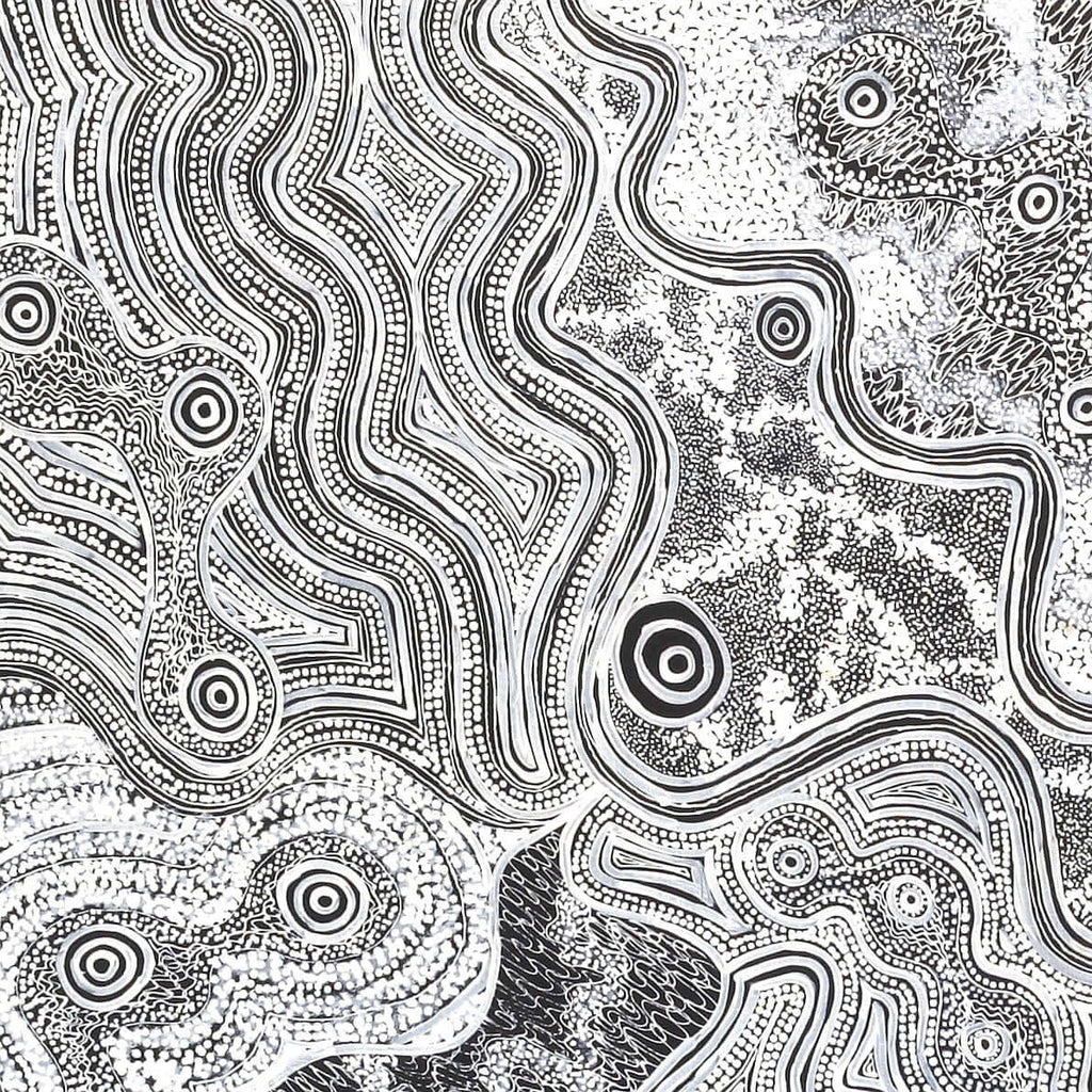 Aboriginal Artwork by Athena Nangala Granites, Ngapa Jukurrpa (Water Dreaming) - Puyurru, 91x61cm