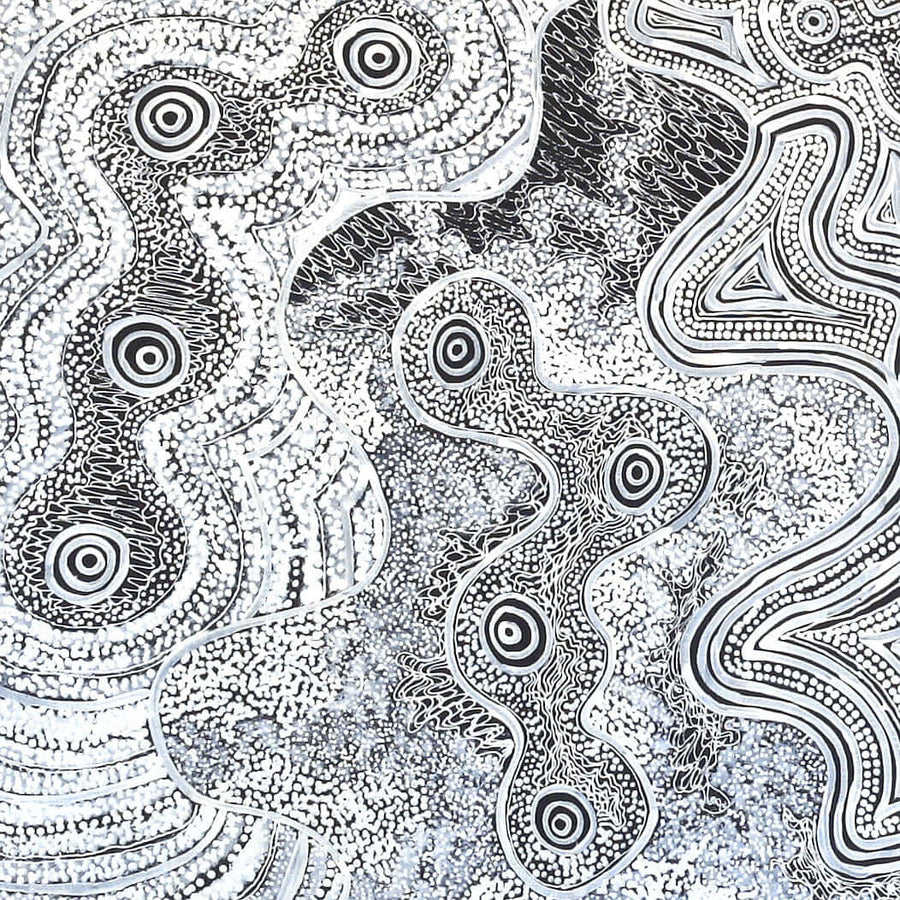 Aboriginal Artwork by Athena Nangala Granites, Ngapa Jukurrpa (Water Dreaming) - Puyurru, 91x61cm