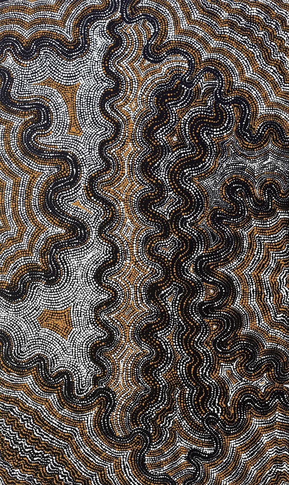 Aboriginal Artwork by Athena Nangala Granites, Ngapa Jukurrpa (Water Dreaming) - Puyurru, 76x46cm